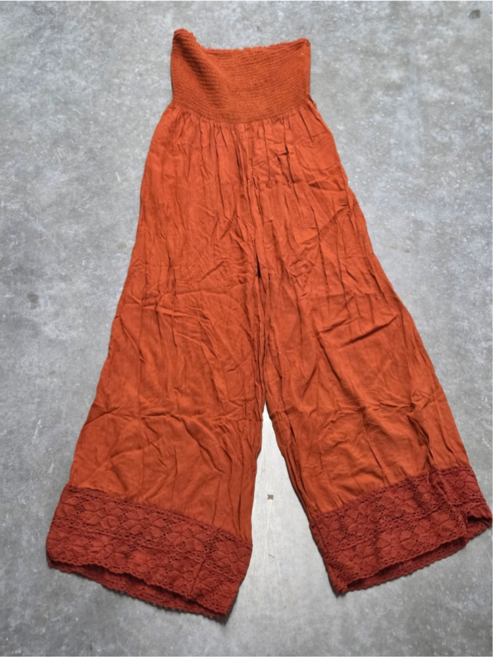 NAOO Wide-Leg Smocked Jumpsuit Coastal Beachy Festival Size S